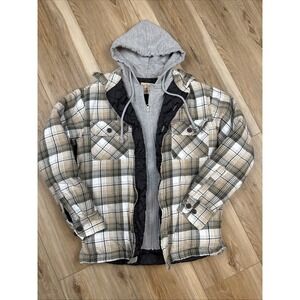 Red Head Men's Green Plaid Flannel Long Sleeve Zip Up Jacket Quilted Hooded S